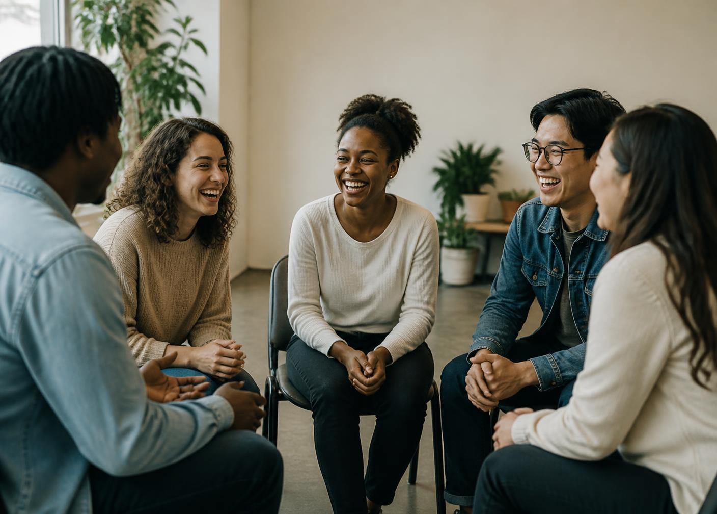 Students talking and laughing together in the school common room